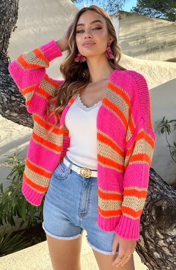 Oversized Cardigan Neon Fuchsia Oranje – shoparchief