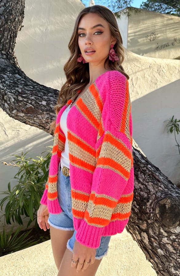 Oversized Cardigan Neon Fuchsia Oranje – shoparchief — foto 6