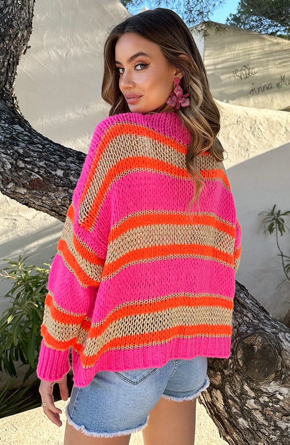 Oversized Cardigan Neon Fuchsia Oranje – shoparchief — foto 3