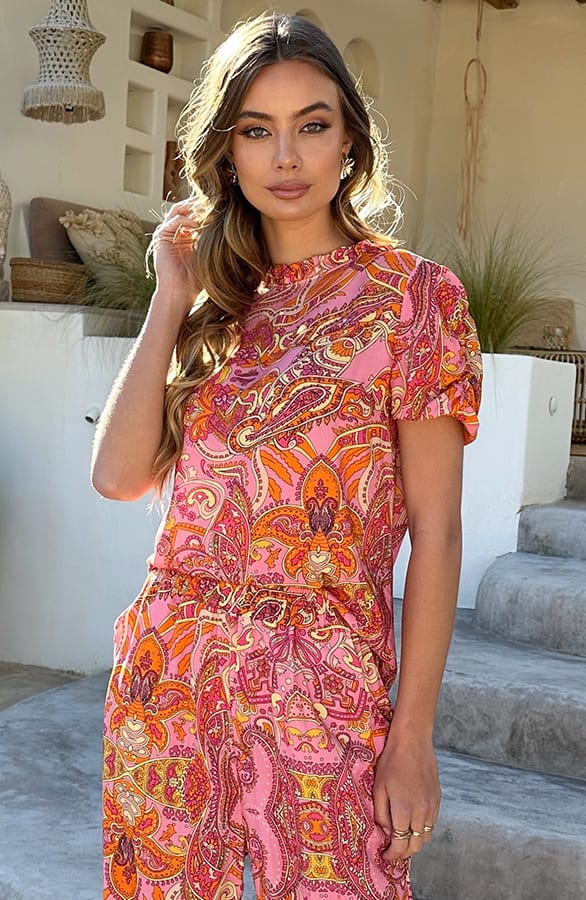 Paisley V-Hals Top Helen Dust Roze – shirts & tops — foto 4