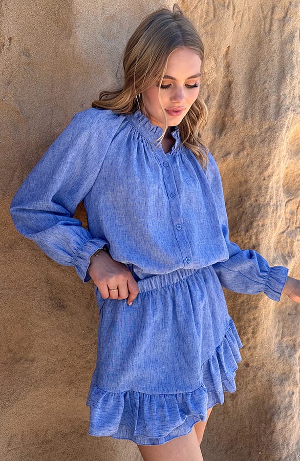 Pofmouw Ruffle Blouse Blauw – shoparchief — foto 4