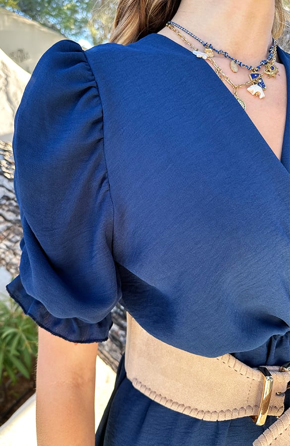 Pofmouwen V-Hals Jurk Romy Blauw – shoparchief — foto 5
