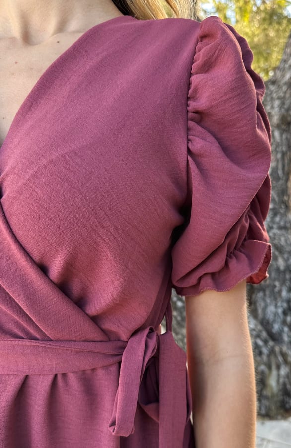 Pofmouwen V-Hals Jurk Romy Dust Roze – alle jurkjes — foto 8