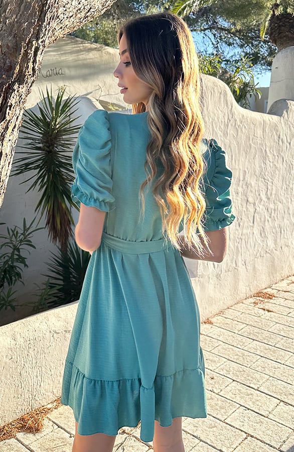 Pofmouwen V-Hals Jurk Romy Mint – shoparchief — foto 4