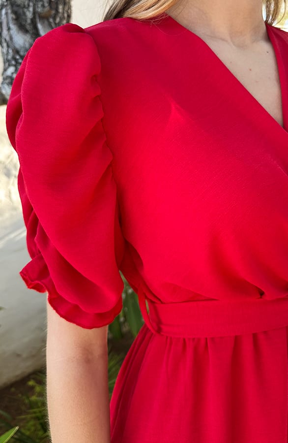 Pofmouwen V-Hals Jurk Romy Rood – shoparchief — foto 7