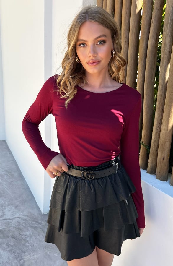 Round Neck Long Sleeve Top Yulia Burgundy – shoparchief — foto 5