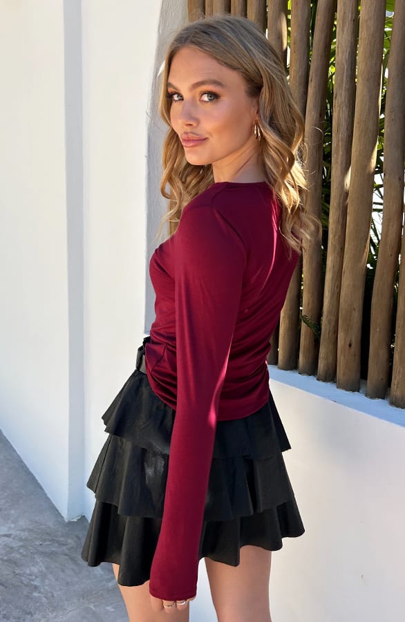 Round Neck Long Sleeve Top Yulia Burgundy – shoparchief — foto 4