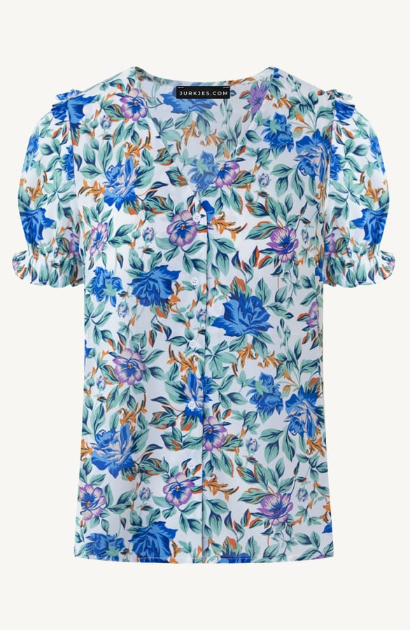 Ruches Bloemen Blouse Kobalt – shoparchief