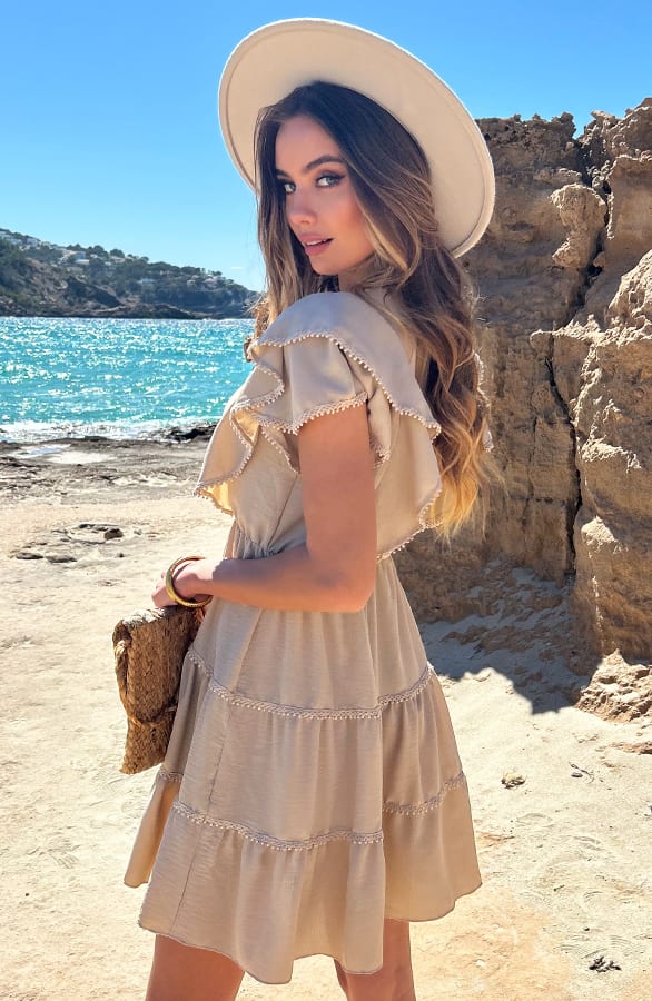 Ruches V-Hals Jurk Lexi Beige – alle jurkjes — foto 3
