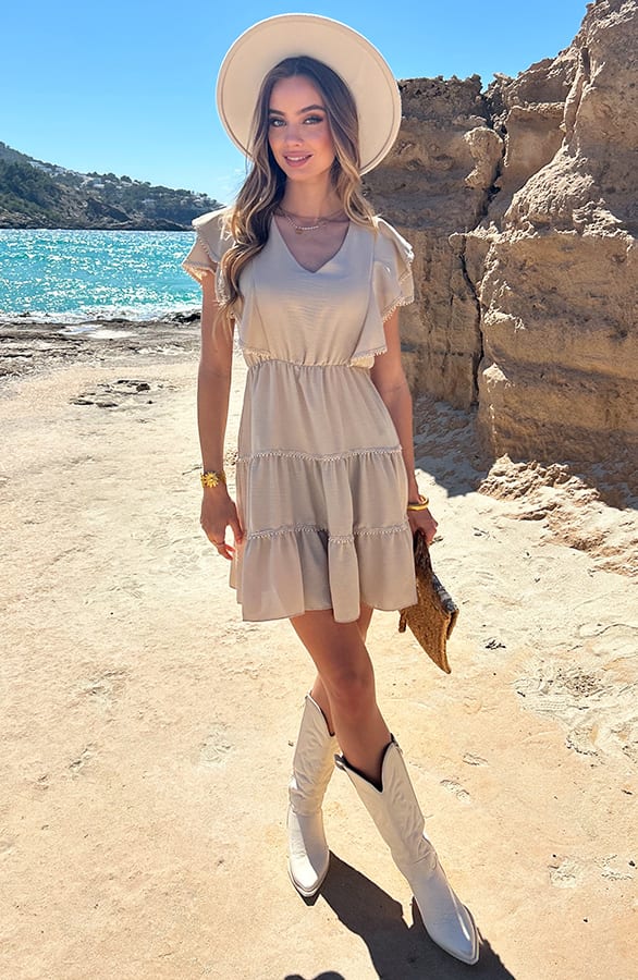 Ruches V-Hals Jurk Lexi Beige – alle jurkjes — foto 7