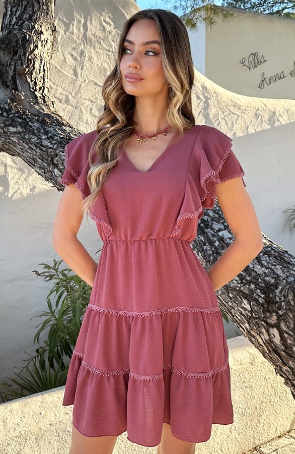 Ruches V-Hals Jurk Lexi Dust Roze – alle jurkjes