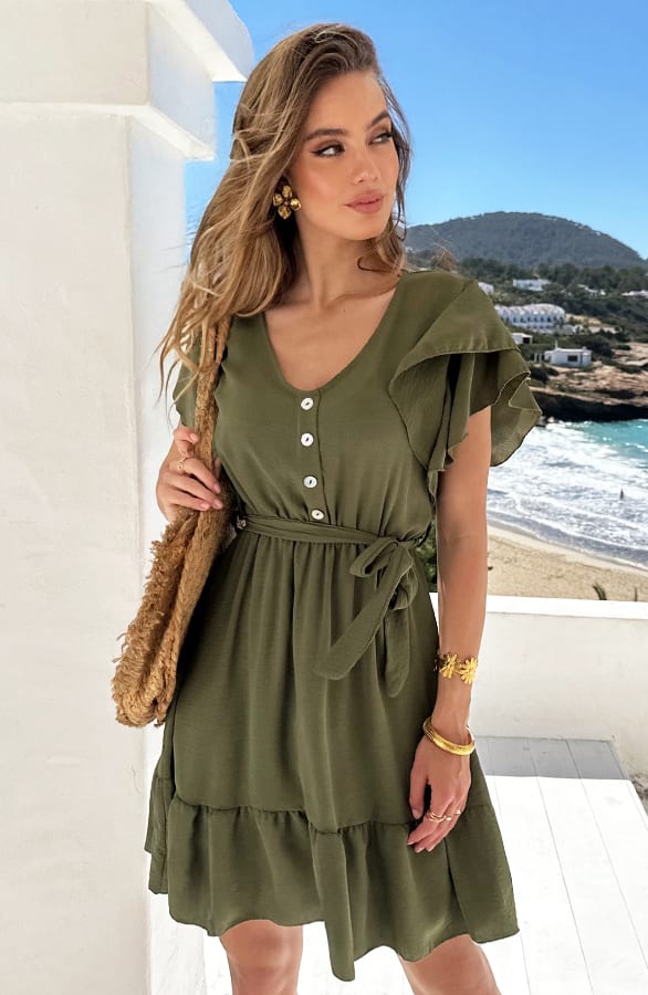 Ruffle Jurk V-Hals Vivy Army – alle jurkjes