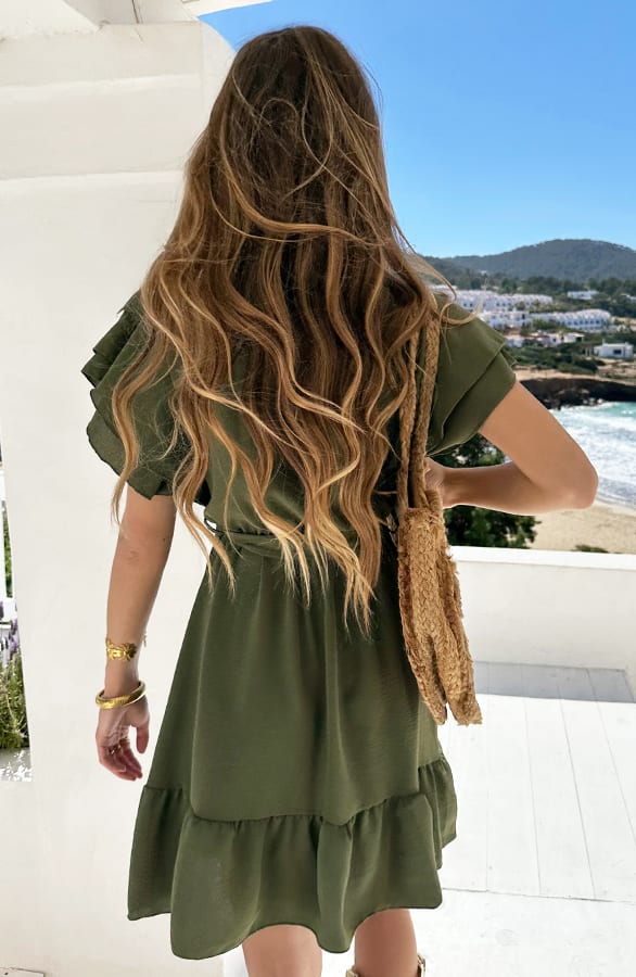Ruffle Jurk V-Hals Vivy Army – alle jurkjes — foto 2