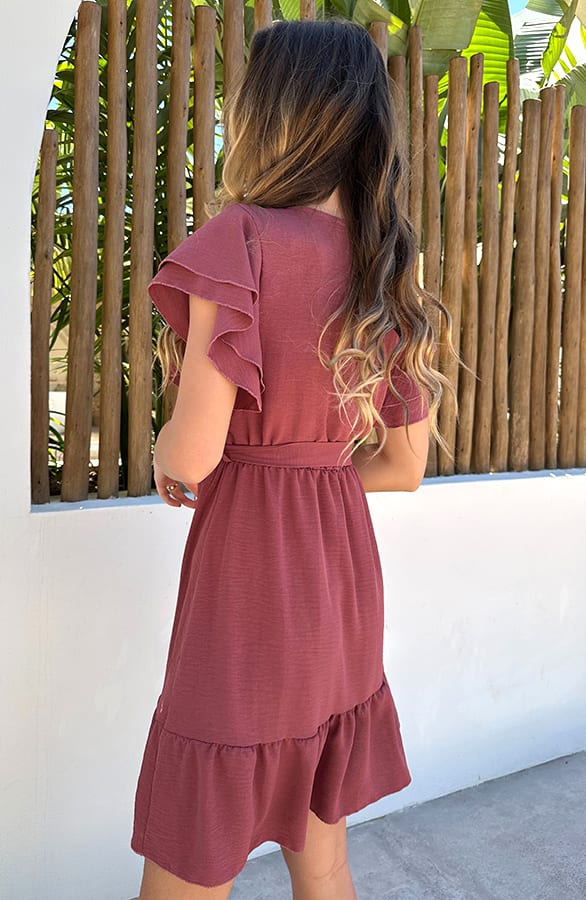 Ruffle Jurk V-Hals Vivy Dust Roze – alle jurkjes — foto 7