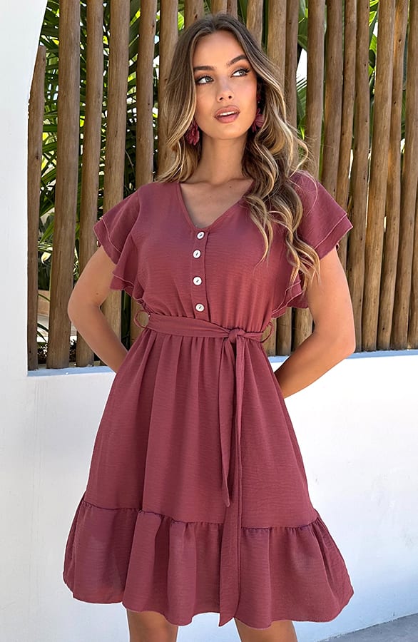 Ruffle Jurk V-Hals Vivy Dust Roze – alle jurkjes