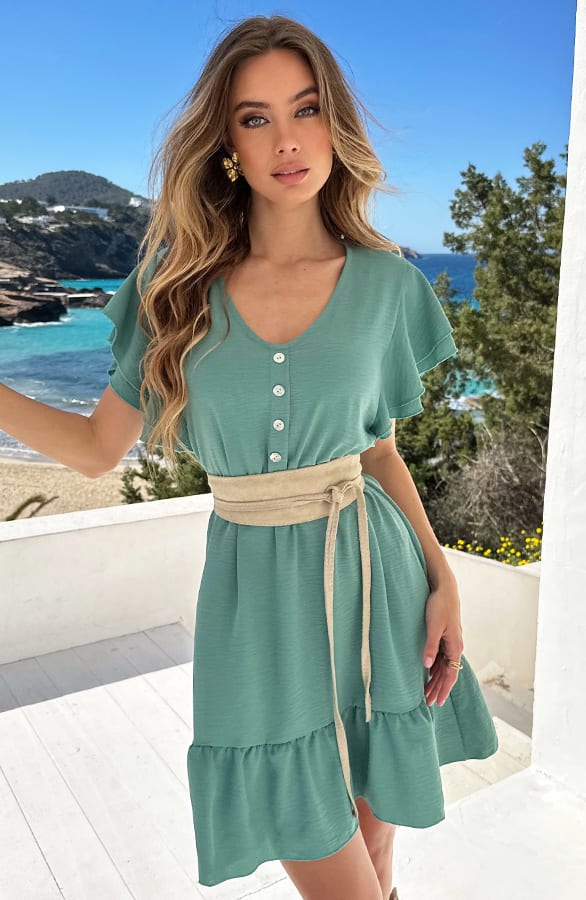 Ruffle Jurk V-Hals Vivy Mint – shoparchief