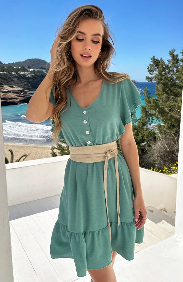 Ruffle Jurk V-Hals Vivy Mint – shoparchief — foto 6