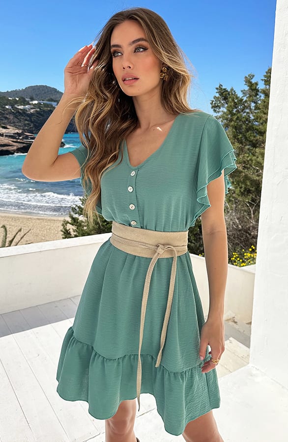 Ruffle Jurk V-Hals Vivy Mint – shoparchief — foto 7