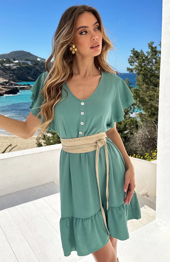 Ruffle Jurk V-Hals Vivy Mint – shoparchief — foto 2