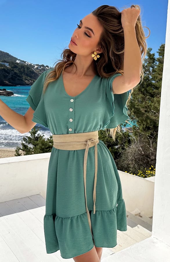 Ruffle Jurk V-Hals Vivy Mint – shoparchief — foto 4