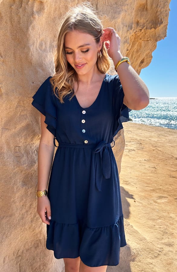 Ruffle Jurk V-Hals Vivy Night Blue – shoparchief — foto 4