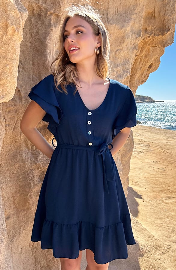 Ruffle Jurk V-Hals Vivy Night Blue – shoparchief — foto 6