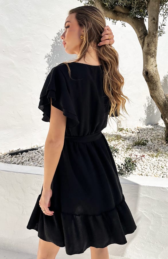 Ruffle Jurk V-Hals Vivy Zwart – alle jurkjes — foto 4