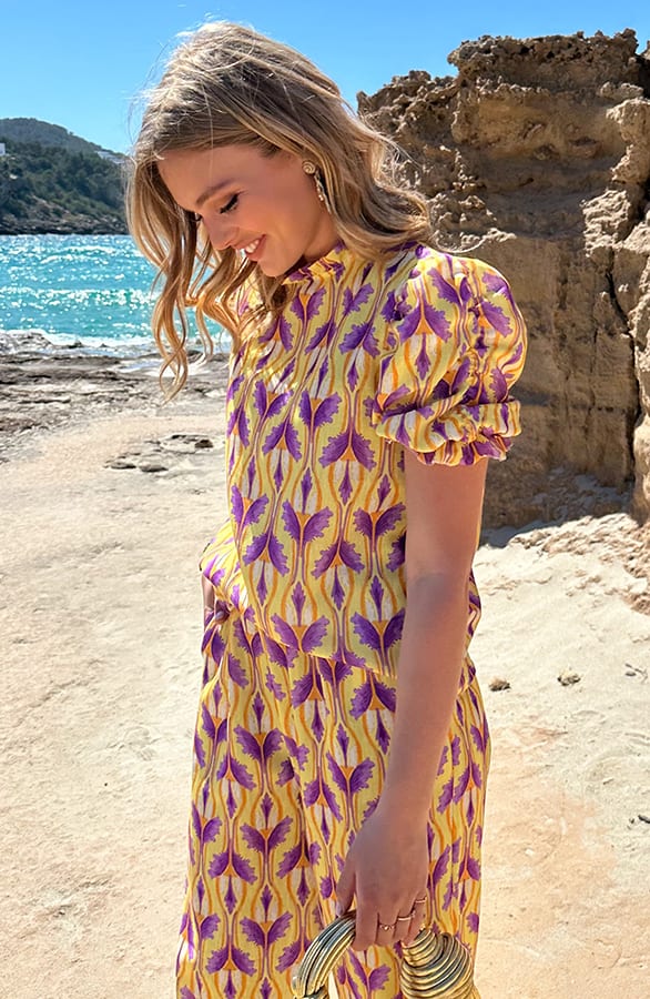 Ruffle Pofmouwen Top Print Geel – shoparchief — foto 4