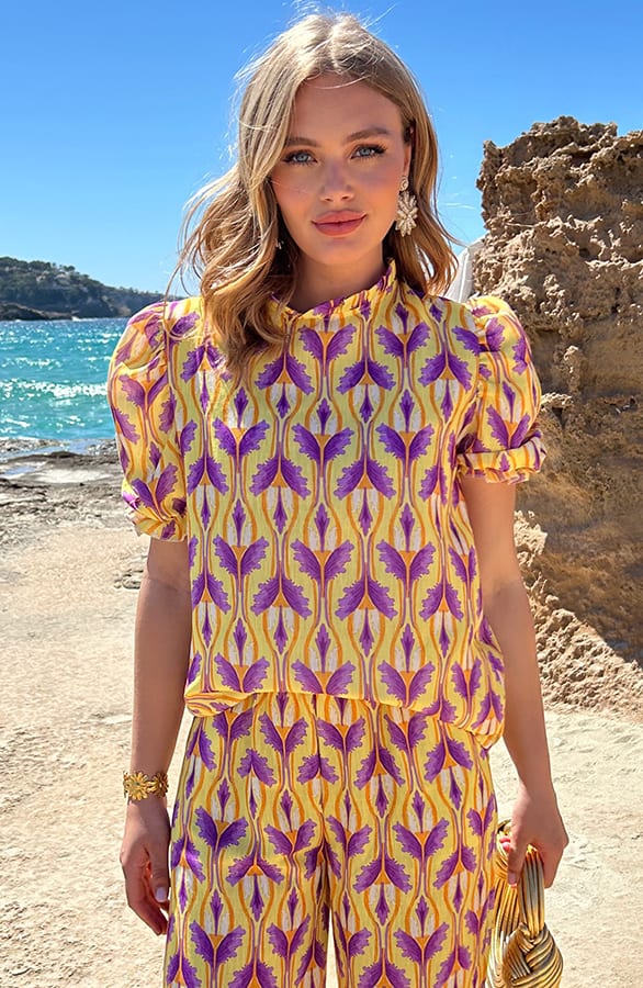 Ruffle Pofmouwen Top Print Geel – shoparchief — foto 10
