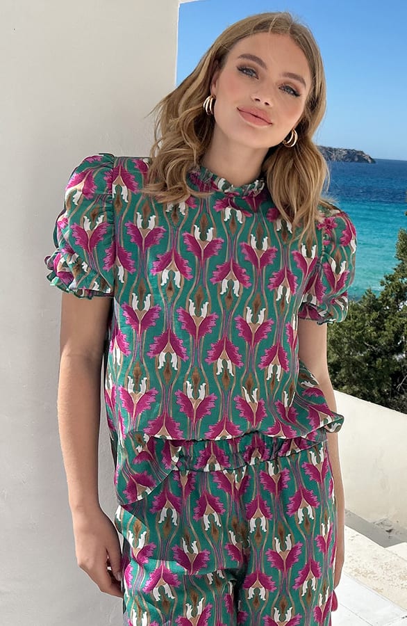 Ruffle Pofmouwen Top Tropische Print – shirts & tops — foto 4