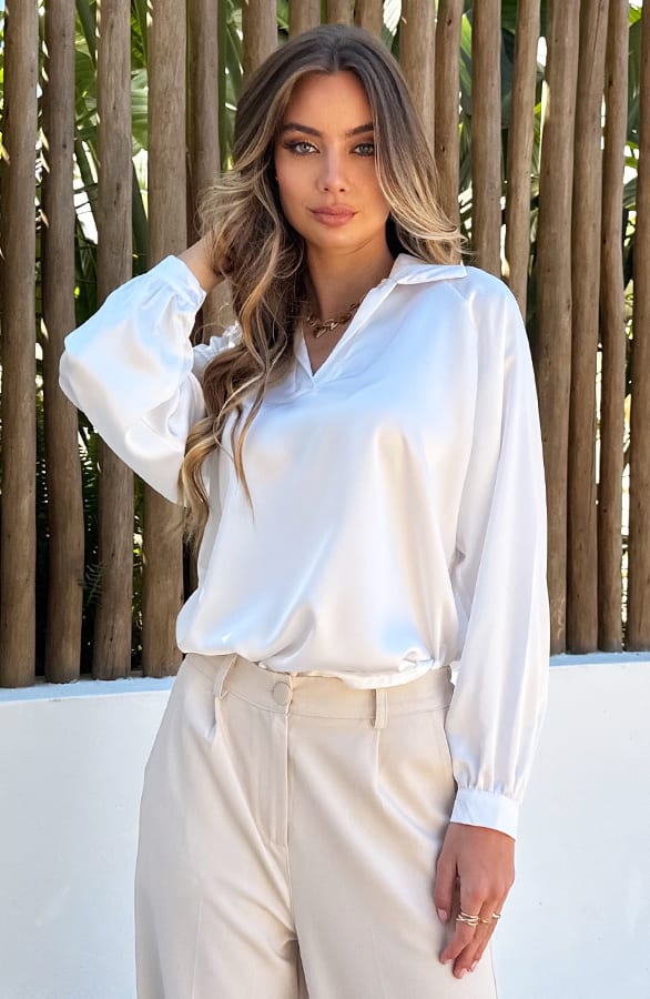 Silk Oversized Blouse Xenna Offwhite – kleding — foto 7