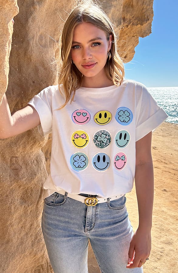 Smiley Detail T-Shirt Megan Ecru – shirts & tops — foto 2