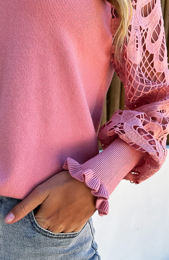 Soft trui Kanten Mouw Liva Roze – shoparchief — foto 5
