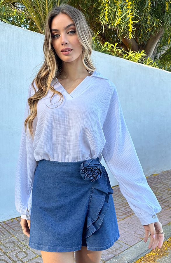 Spijker Skort Met Bloem Detail Blauw – shoparchief — foto 7