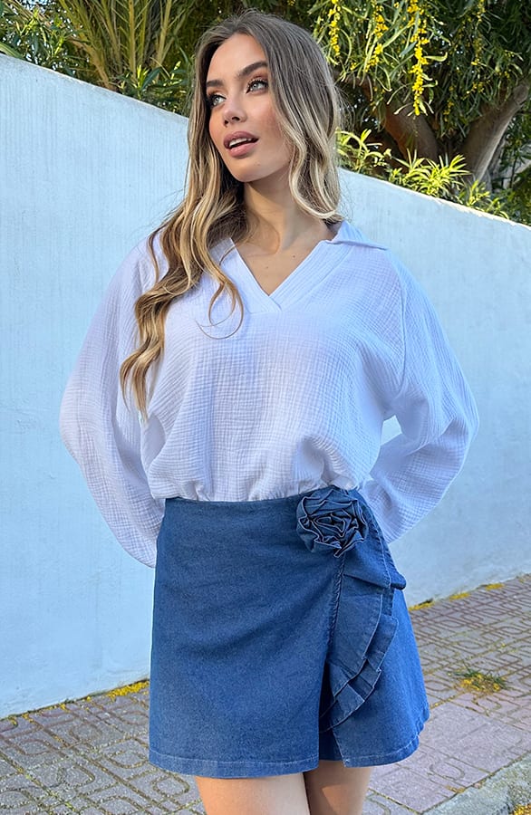 Spijker Skort Met Bloem Detail Blauw – shoparchief — foto 5