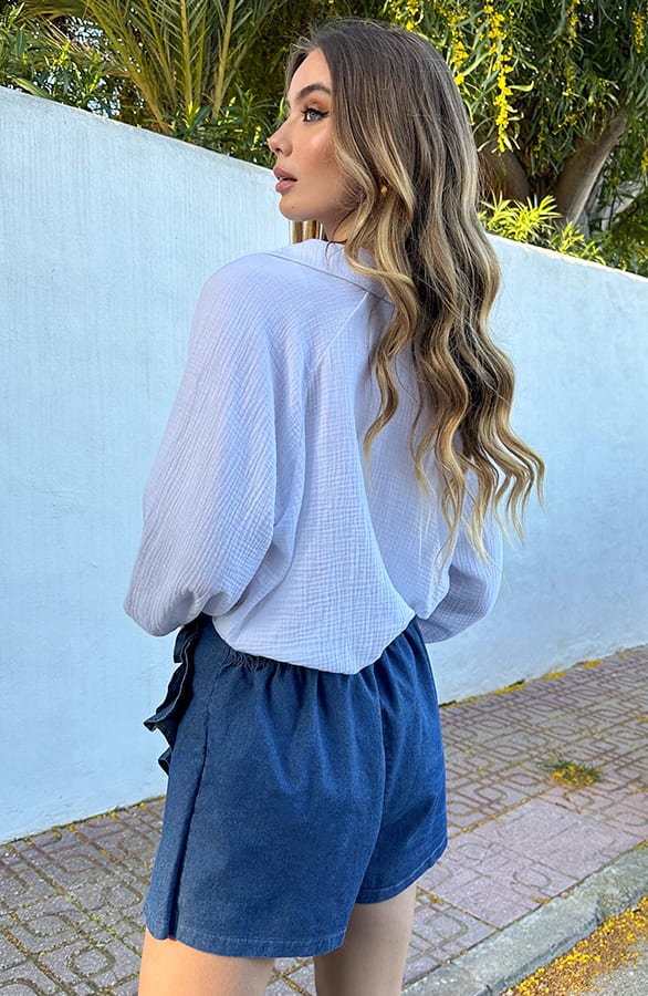 Spijker Skort Met Bloem Detail Blauw – shoparchief — foto 3