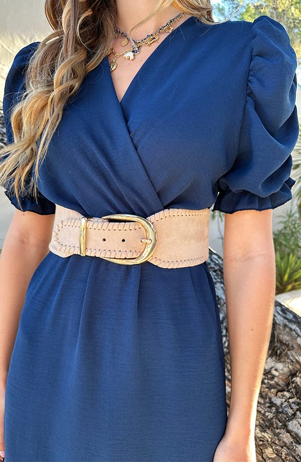 Stretchy Suede Riem Marcha Beige – shoparchief — foto 8