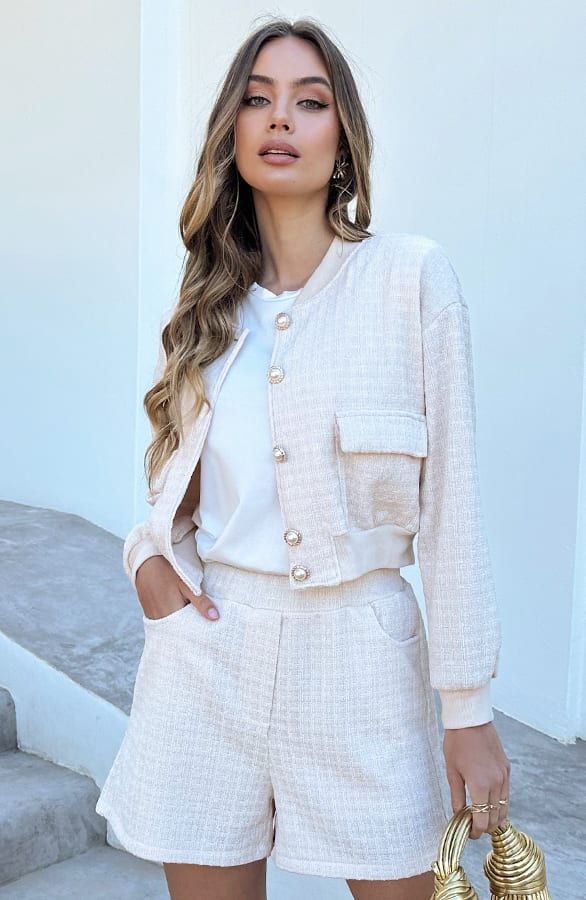 Tweed Jasje Geruit Skylar Beige – jassen