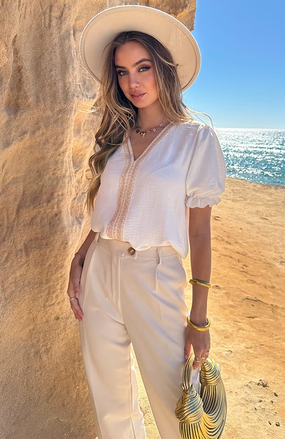V-Hals Detail Boho Top Mara Ecru – shirts & tops — foto 2