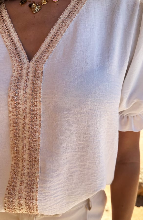 V-Hals Detail Boho Top Mara Ecru – shirts & tops — foto 4