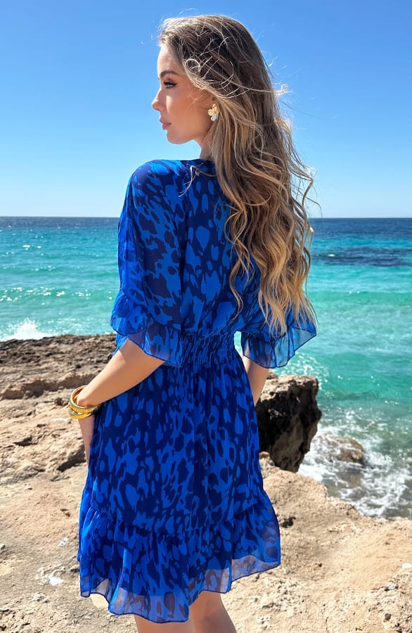 V-Hals Print Dress Marrit Leopard Kobalt – alle jurkjes — foto 4