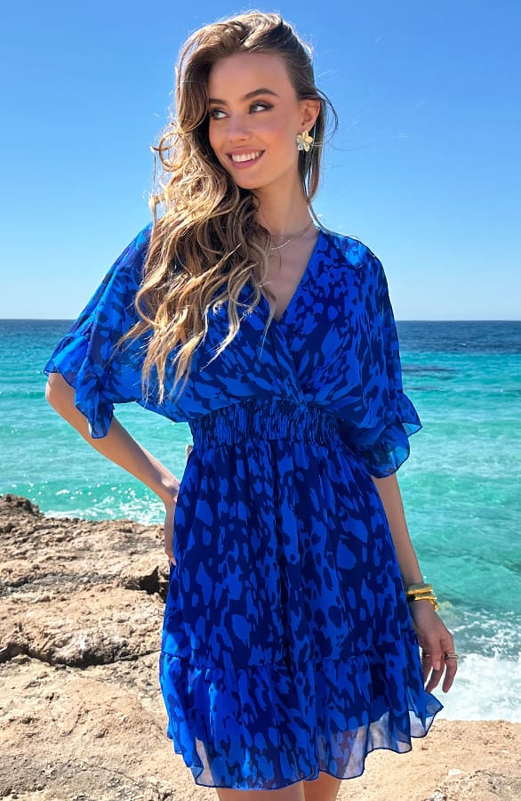 V-Hals Print Dress Marrit Leopard Kobalt – alle jurkjes — foto 3
