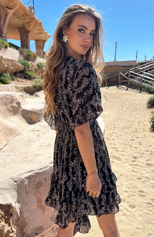 V-hals Flower Print Dress Marrit Zwart – alle jurkjes — foto 9
