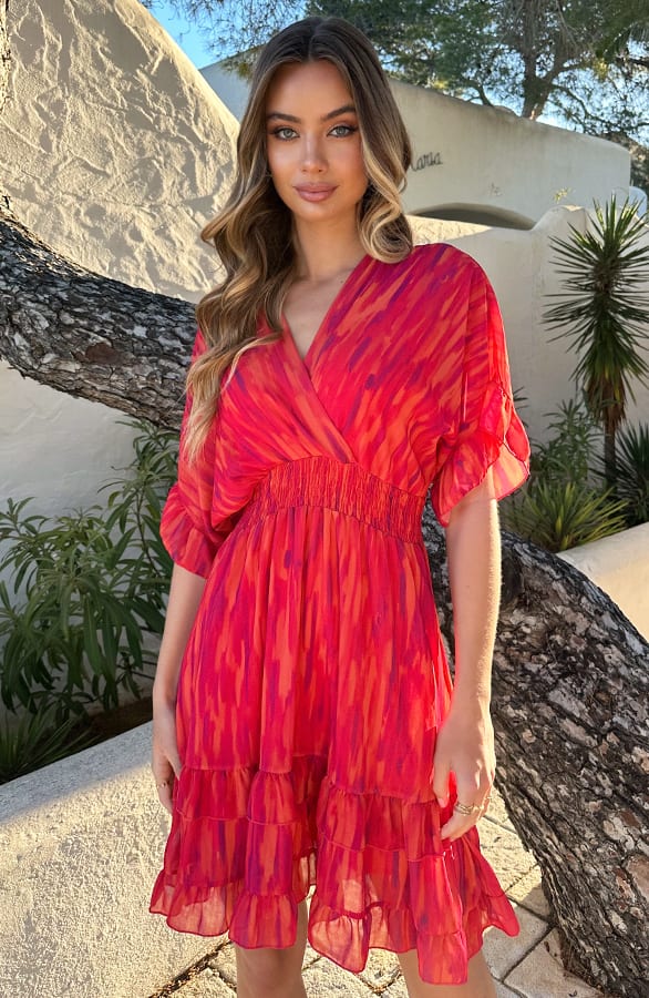 V-hals Print Dress Marrit On Fire – shoparchief