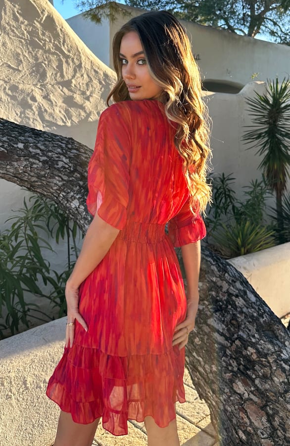 V-hals Print Dress Marrit On Fire – shoparchief — foto 2