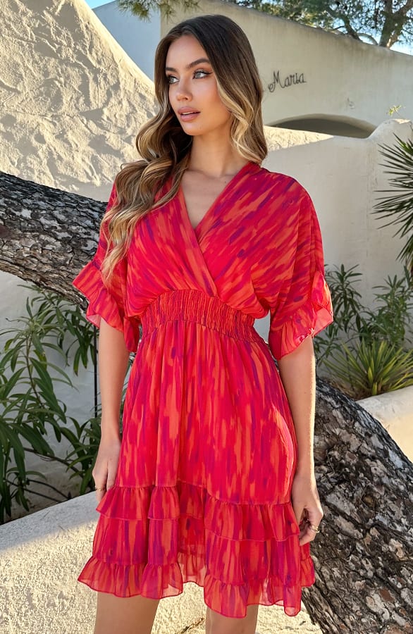 V-hals Print Dress Marrit On Fire – shoparchief — foto 3