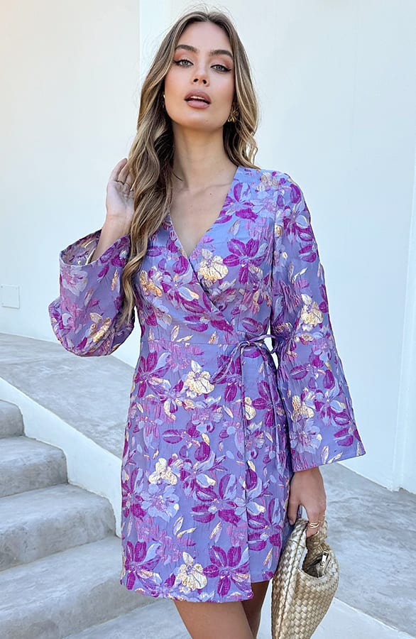 Wijde Mouw Jacquard Jurk Merel Lila – alle jurkjes — foto 7