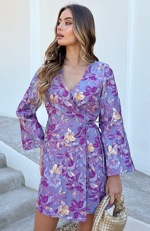 Wijde Mouw Jacquard Jurk Merel Lila – alle jurkjes — foto 5