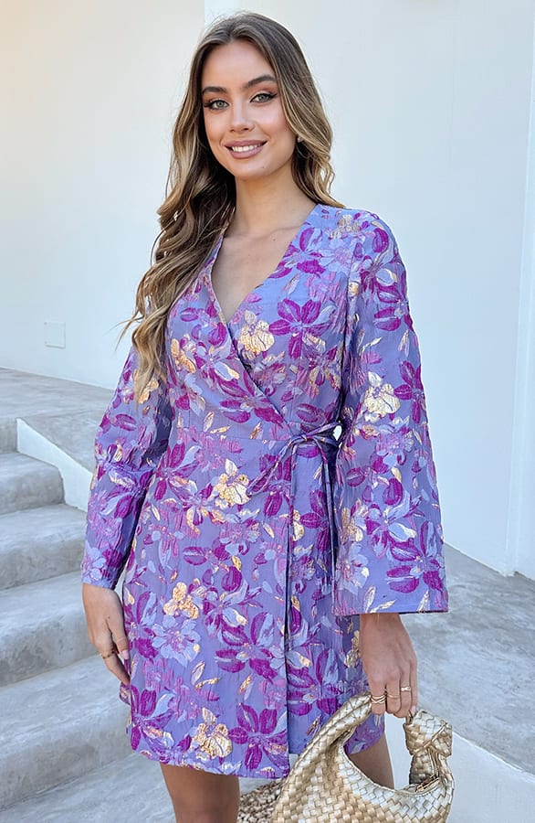 Wijde Mouw Jacquard Jurk Merel Lila – alle jurkjes — foto 8