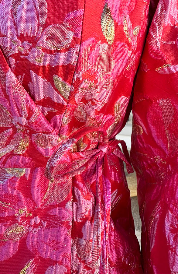 Wijde Mouw Jacquard Jurk Merel Rood – alle jurkjes — foto 5